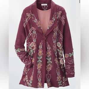 Coldwater Creek womans boho embroidered Sparrow Ridge Cardigan oversized S/M